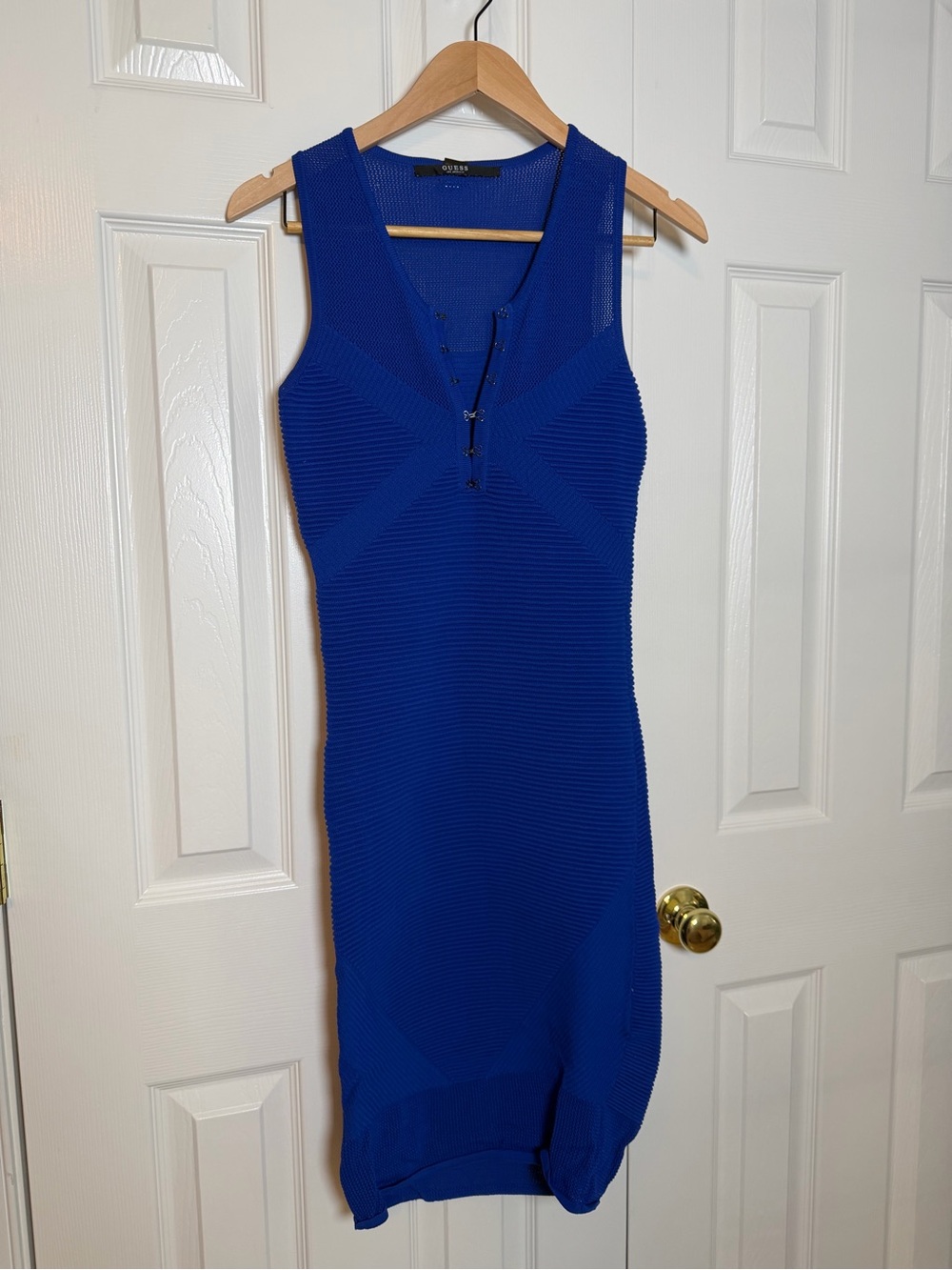 Vintage Guess! Sleeveless Ribbed Knit Bodycon Dress - Cobalt Blue